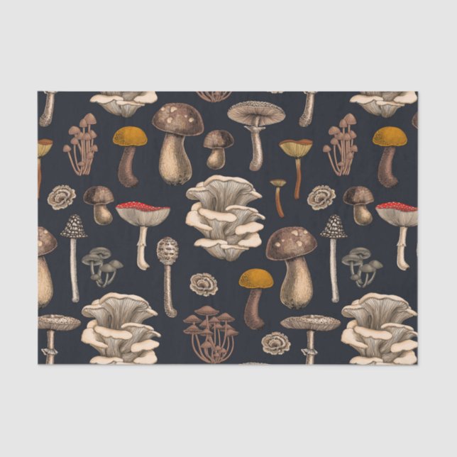 Wild Mushrooms  on graphite black Tissue Paper (Front)