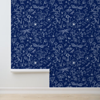 Wild Mushrooms on Navy Wallpaper