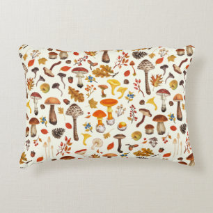 Wild mushrooms on off white accent pillow