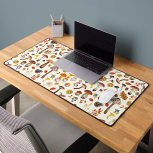 Wild mushrooms on off white desk mat