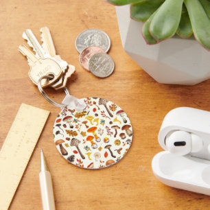 Wild mushrooms on off white keychain