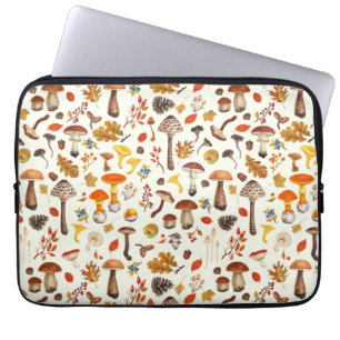 Wild mushrooms on off white laptop sleeve