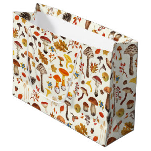 Wild mushrooms on off white large gift bag