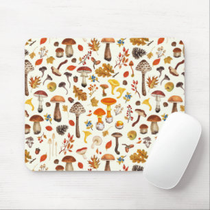 Wild mushrooms on off white mouse pad