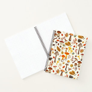 Wild mushrooms on off white notebook