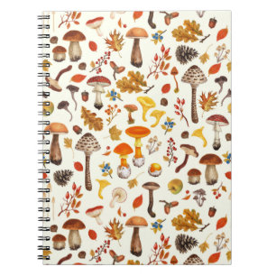Wild mushrooms on off white notebook