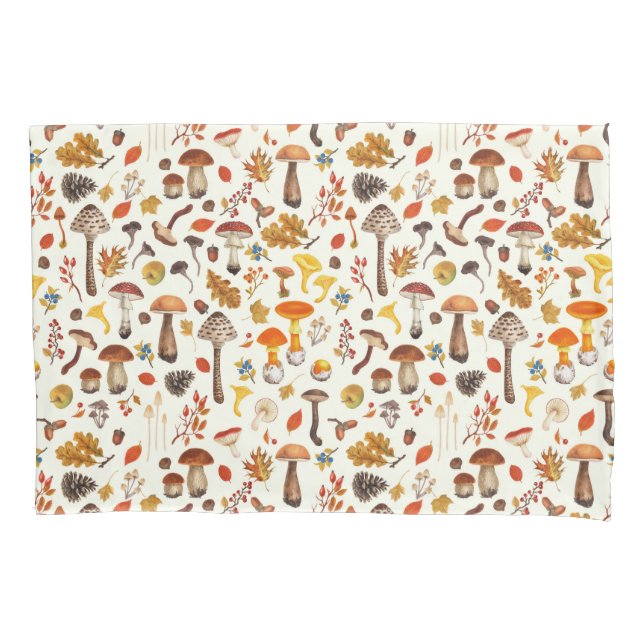 Wild mushrooms on off white pillowcase (Front-Left)