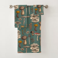 Wild Mushrooms on pine green
