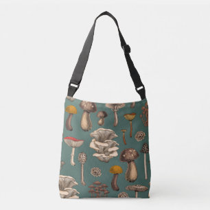 Wild Mushrooms on pine green Crossbody Bag