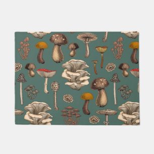 Wild Mushrooms  on pine green Doormat