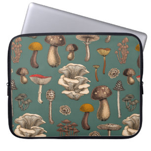 Wild Mushrooms on pine green Laptop Sleeve