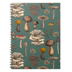 Wild Mushrooms on pine green Notebook