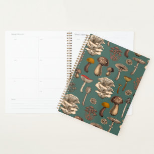 Wild Mushrooms  on pine green  Planner