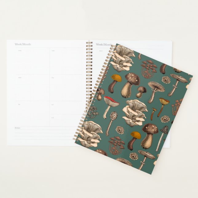 Wild Mushrooms  on pine green  Planner (Display)