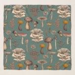 Wild Mushrooms on pine green Scarf<br><div class="desc">Various hand -drawn wild mushrooms, vector pattern</div>