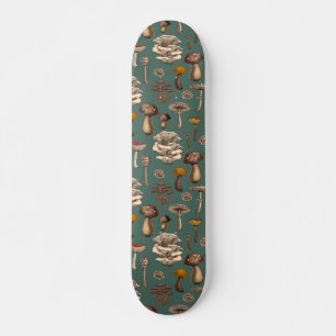 Wild Mushrooms  on pine green Skateboard