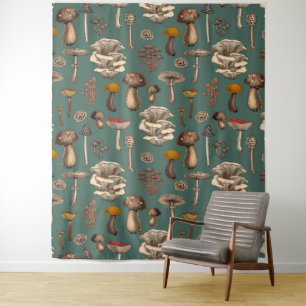 Wild Mushrooms on pine green Tapestry