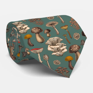 Wild Mushrooms  on pine green Tie
