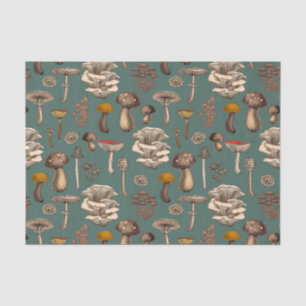 Wild Mushrooms  on pine green Tissue Paper
