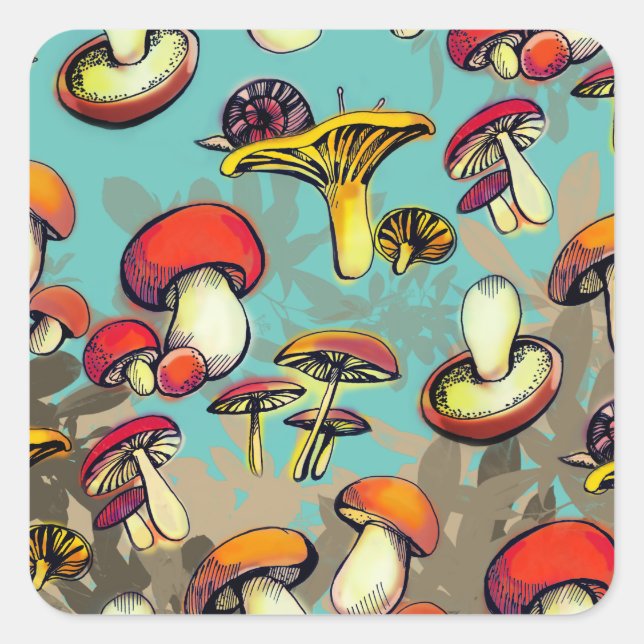 Wild mushrooms square sticker (Front)