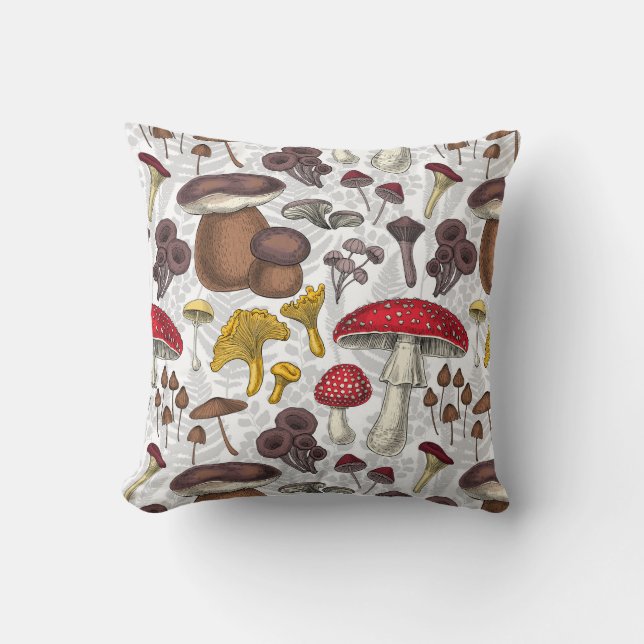 Wild mushrooms throw pillow (Front)