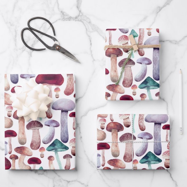 Wild Mushrooms Watercolor Illustration   Wrapping Paper Sheet (Front)