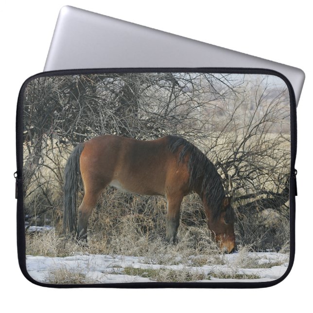 Wild Mustang Horse in the Snow 1 Laptop Sleeve (Front)