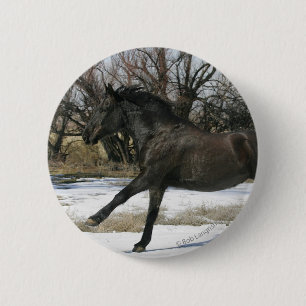 Wild Mustang Horse in the Snow 2 2 Inch Round Button