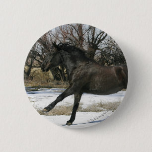 Wild Mustang Horse in the Snow 2 Inch Round Button
