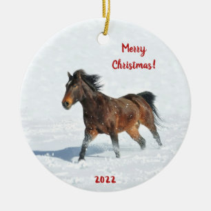 Wild Mustang Horse Running in the Snow Ceramic Or Ceramic Ornament