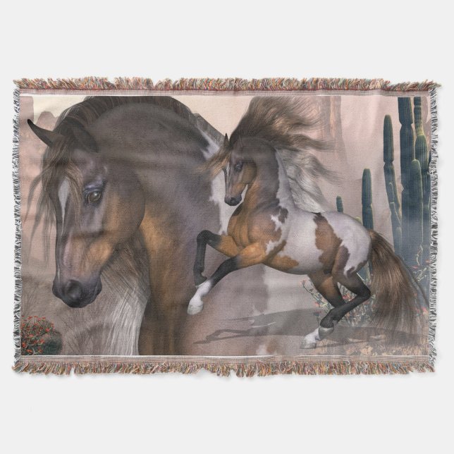 Wild Mustang Horse Throw Blanket (Front)