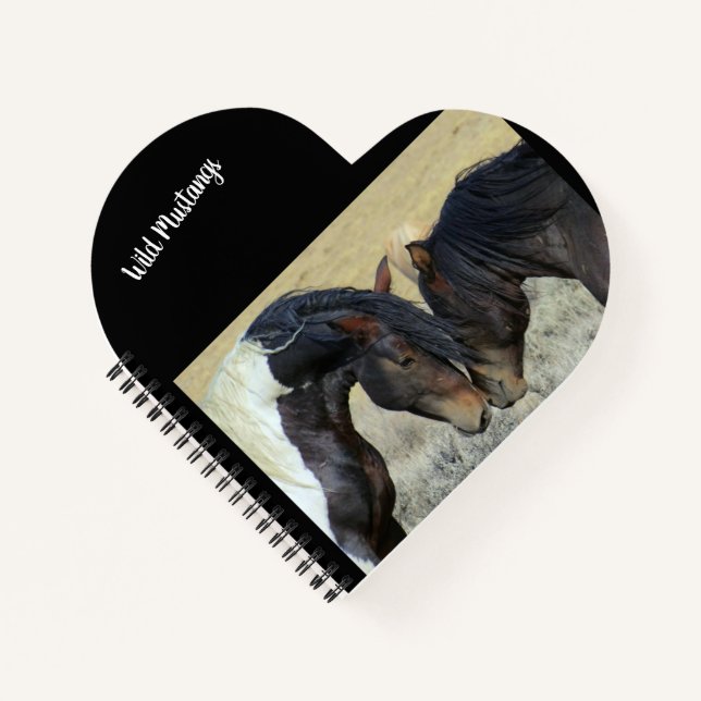 Wild Mustang Horses Heart Shaped Spiral Notebook (Front)