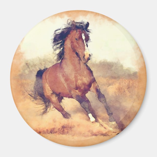 Wild Mustang Horses Stampede Watercolor Magnet (Front)