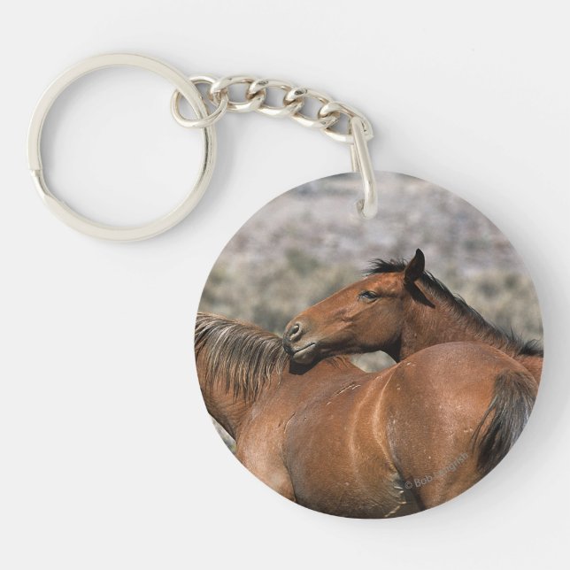 Wild Mustang Horses Touching Keychain (Front)