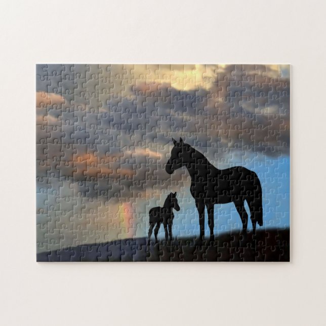 Wild Mustang Mare and Foal With Rainbow Jigsaw Puzzle (Horizontal)