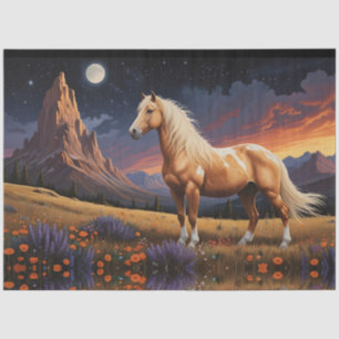 Wild mustang pinto palomino Colourful night sky  Tissue Paper