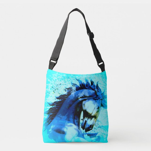 wild mustang stallion blue crossbody bag (Front)