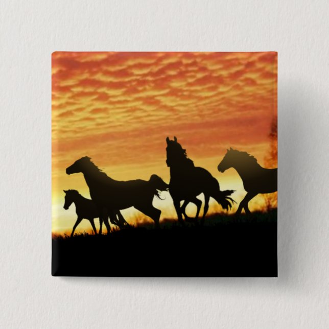 Wild Mustangs 2 Inch Square Button (Front)