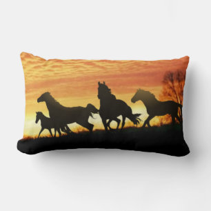 Wild Mustangs and Tooled Leather Lumbar Pillow