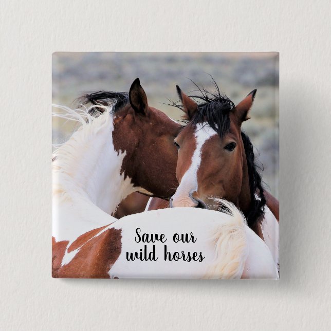 Wild Mustangs of the West 2 Inch Square Button (Front)
