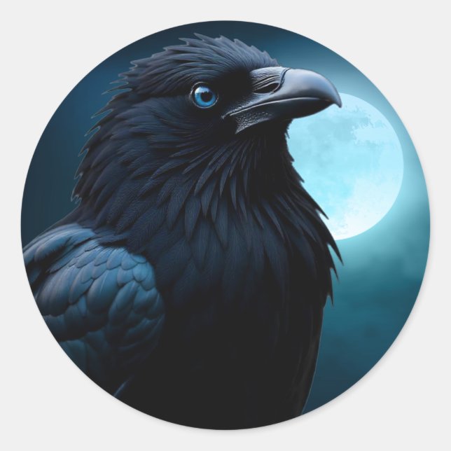 Wild Nature Birds Moon Crow-Raven Stickers (Front)