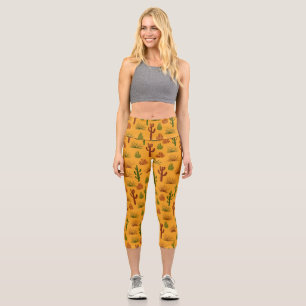 Wild Nature Cactus Bushes Pattern Capri Leggings
