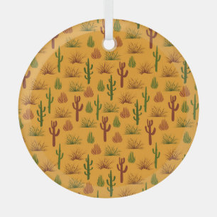 Wild Nature Cactus Bushes Pattern Glass Ornament