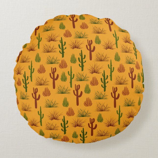 Wild Nature Cactus Bushes Pattern Round Pillow (Front)