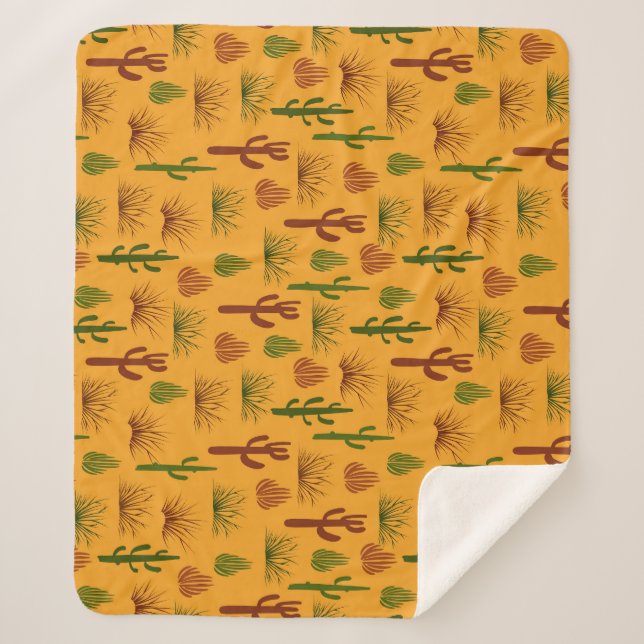 Wild Nature Cactus Bushes Pattern Sherpa Blanket (Front)