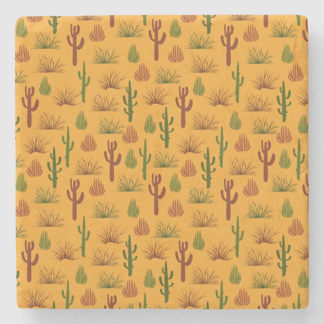 Wild Nature Cactus Bushes Pattern Stone Coaster (Front)
