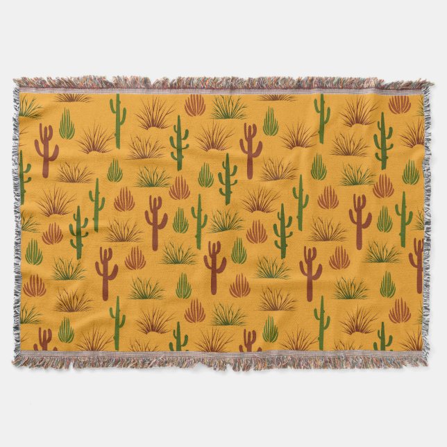 Wild Nature Cactus Bushes Pattern Throw Blanket (Front)