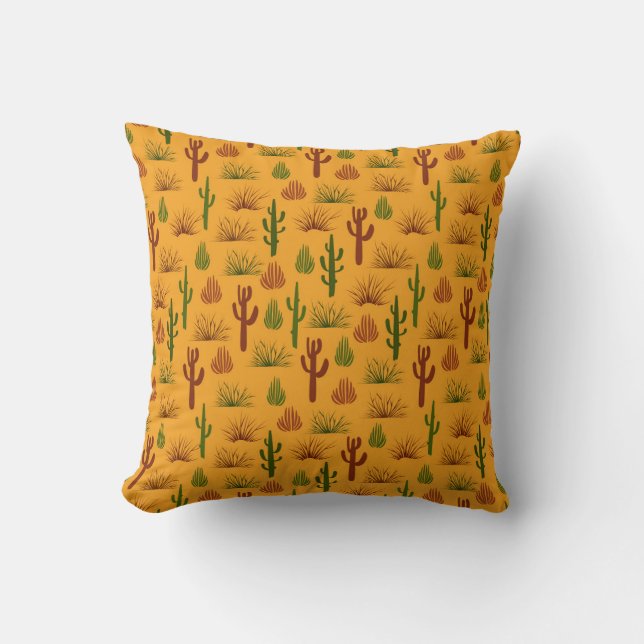 Wild Nature Cactus Bushes Pattern Throw Pillow (Front)