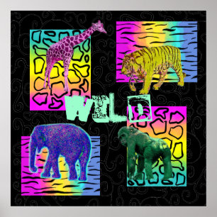 Wild Neon Animals Poster
