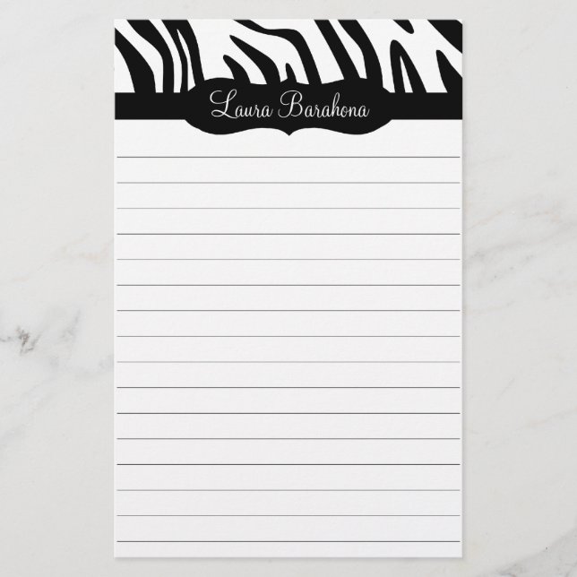 Wild Nights Zebra Print Custom Lined Stationery (Front)
